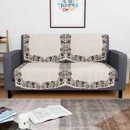 Myntra Elegant Homes Cream 4 Pieces Quilted Checked 5 Seater Sofa Covers-image-21