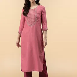 Anouk Rustic Women Floral Embroidered Mirror Work Straight Kurta with Trousers-image-36