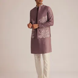 KALKI Fashion Men Floral Regular Thread Work Kurta Set with Nehru Jacket-picture-16