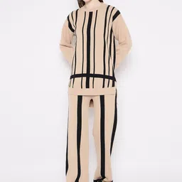 Camey Striped Round Neck Long Sleeve Woollen Sweatshirt With Trousers-picture-0