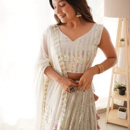 Fusionic Embroidered Sequinned Semi-Stitched Lehenga & Unstitched Blouse With Dupatta image 3