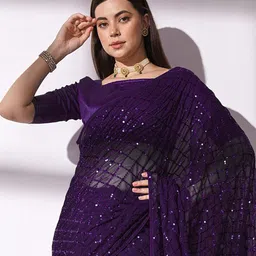 CLEMIRA Embellished Sequinned Pure Georgette Saree-picture-49