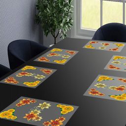 LooMantha  Transparent & Yellow 6 Pieces Floral Printed Table Placemats-16