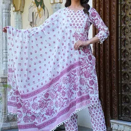 SHIFORY Floral Printed Pure Cotton Straight Kurta With Trousers & Dupatta-12