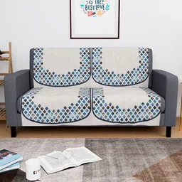 Kuber Industries Grey & Blue 4 Pieces Printed 2 Seater Velvet Sofa Cover-26