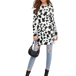 BAESD Women Animal Printed Monochrome Longline Fitted Top-image-6