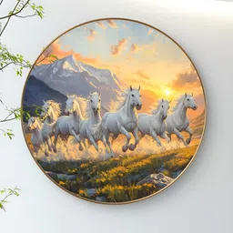 Myntra Elegant Homes Gold-Toned & White 7 Running Horses Wooden Painting Wall Art-image-86