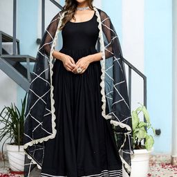 HERE&NOW Women Embroidered Regular Kurta with Trousers & Dupatta-picture-48
