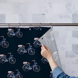 ArtzFolio Black and White Cycle Printed Waterproof Shower Curtain-59
