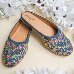 NYTY20 Women Floral Embroidered Ethnic - Embellished Round Toe Mules Flats-26