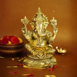 Ekhasa Gold Toned Lord Ganesha Religious Brass Idol Showpiece-picture-37