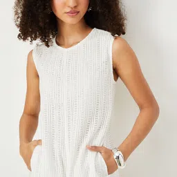 max Women Cotton Self Design Round Neck A-Line Dress-image-99