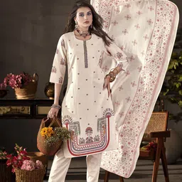 Anouk Floral Printed Sequinned Pure Cotton Straight Kurta With Trousers & Dupatta-picture-26