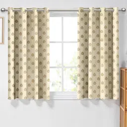 Aura Brown & Beige Set of 2 Floral Window Curtain-picture-1