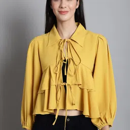 JAKANARY Women Puff Sleeve Crepe Crop Top-picture-39