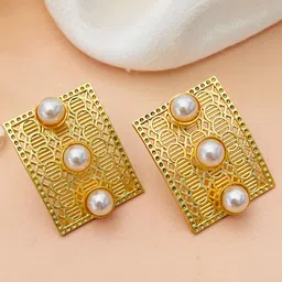 Anouk Gold Plated Artificial Beaded Square Shaped Studs-picture-27