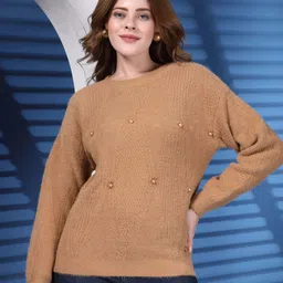 Juelle Women Geometric Self Design Round Neck Woollen Pullover-55