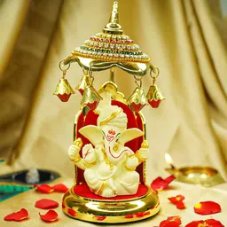 Ekhasa Ivory Ganesh Idol with Umbrella Showpiece-picture-22