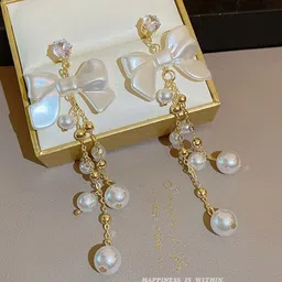 Celestria Contemporary Artificial Stones Studded and Beaded Drop Earrings-image-72