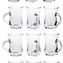 Pack of 12 Glass LAMBE Shape Square Crystal Clear Toughened Glass Tea Cup with Convenient Solid Handle Cups-image-5