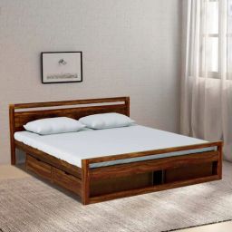 woodsworth from pepperfry Avian Sheesham Wood Queen Size Bed In Scratch Resistant Provincial Teak Finish With Drawer Storage-picture-3
