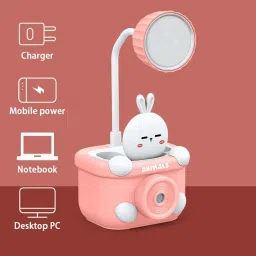 kiditos Study Desk LED Lamp Rechargeable with Pen Holder & Sharpener (Bunny) Table Lamp Study Lamp image 3