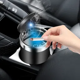 Premium Car Ashtray, Ceramic Liner Car Ashtray For Smokers With LED Black Aluminium Ashtray-19