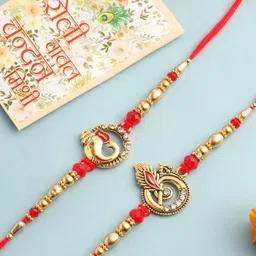 Anouk Artificial Stones Studded And Beaded Ganesh Ji Bhaiya Bhabhi Rakhis With Roli Chawal-image-78