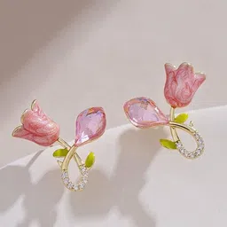 kazare Gold-Plated Artificial Stones Studded Floral Shaped Studs-17