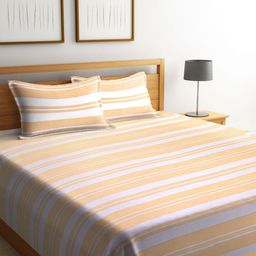 Myntra Elegant Homes Mustard Yellow & White Woven Design Cotton Double King Bed Cover-28