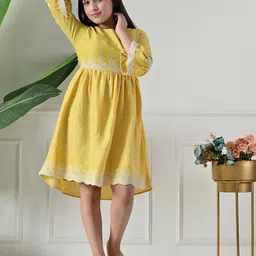 Bella Moda Girls Cotton Floral Embroidered Bell Sleeve Fit & Flare Dress-image-83