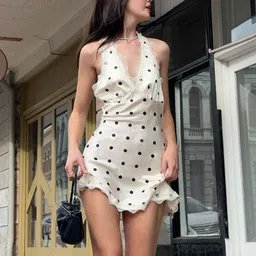 LULU & SKY Polka Dot Print Halter Neck Fit & Flare Dress-picture-11