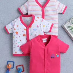 BUMZEE Infant Girls Pack Of 3 Printed Cotton Jhabla Vests-image-75