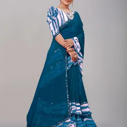 limtd Pure Georgette Sequinned Block Print Saree image 4