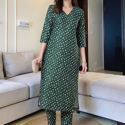 Moda Rapido Women Bandhani Printed Calf Length Regular Straight Kurta with Trousers-picture-15