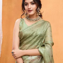DOI MOI Striped Floral PrintedTissue Ready to Wear Saree-image-22