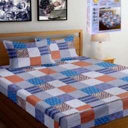 FABINALIV Blue & White Geometric 300 TC King Bedsheet with 2 Pillow Covers-image-73