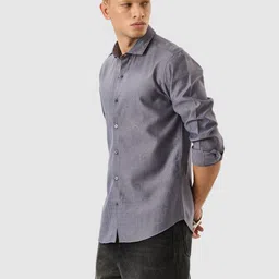 Snitch Men Grey Self Design Shirt-image-78