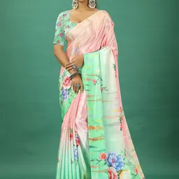 A.V.M. SILK MILLS Floral Printed Pure Crepe Saree with Blouse Piece-picture-17