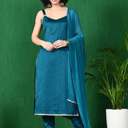 Sangria Geometric Embroidered Gotta Patti Straight Kurta And Trouser With With Dupatta-36