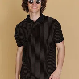 V-Mart Striped Polo Collar Short Sleeves Cotton T-shirt-image-79