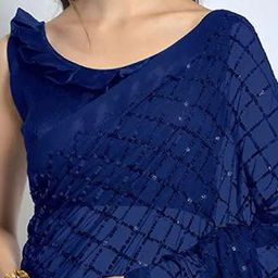 Peachmode Checked Beads and Stones Pure Georgette Saree image 3