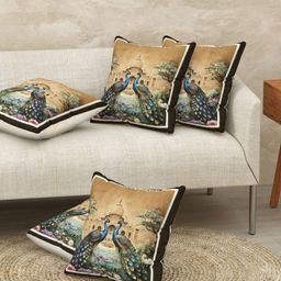 JAIPUR FABRIC Beige & Green Ethnic Motifs Square Cushion Cover-picture-31