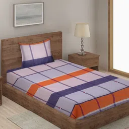 Myntra Elegant Homes Blue & Orange Striped 300 TC Single Bedsheet Set 2.25 m x 1.50m-image-68