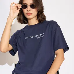 Mast & Harbour Women Conversational Printed Round Neck Cotton Oversized T-shirt-picture-19