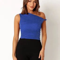 HERE&NOW Women Shimmer Self Design One Shoulder Top-picture-56