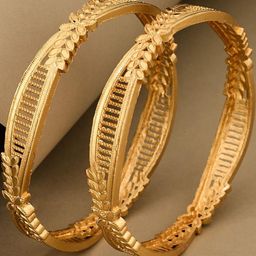 Anouk set of 2 gold plated & leaf- shaped- textured classic bangles-image-52