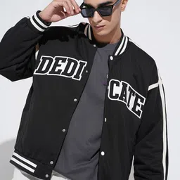 SHOWOFF Men Typography Lightweight Varsity Jacket with Patchwork-picture-41