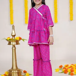 KiddoPanti Girls Ethnic Motifs Printed Gotta Patti Pure Cotton Kurta with Sharara-picture-38