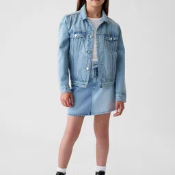 GAP Girls Color-Block Patchwork Detail Denim Mini Skirt-image-56